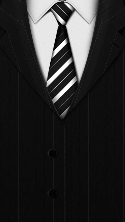 Elegant Black Suit with Striped Tie