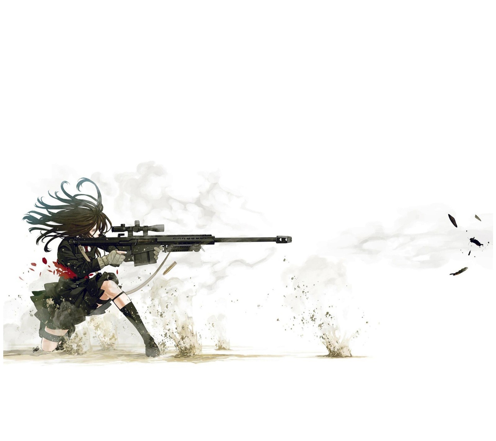 Chica de anime con un arma y un pájaro volando en el aire (anime, rifle, samsung galaxy s iii, francotirador, sniper girl)