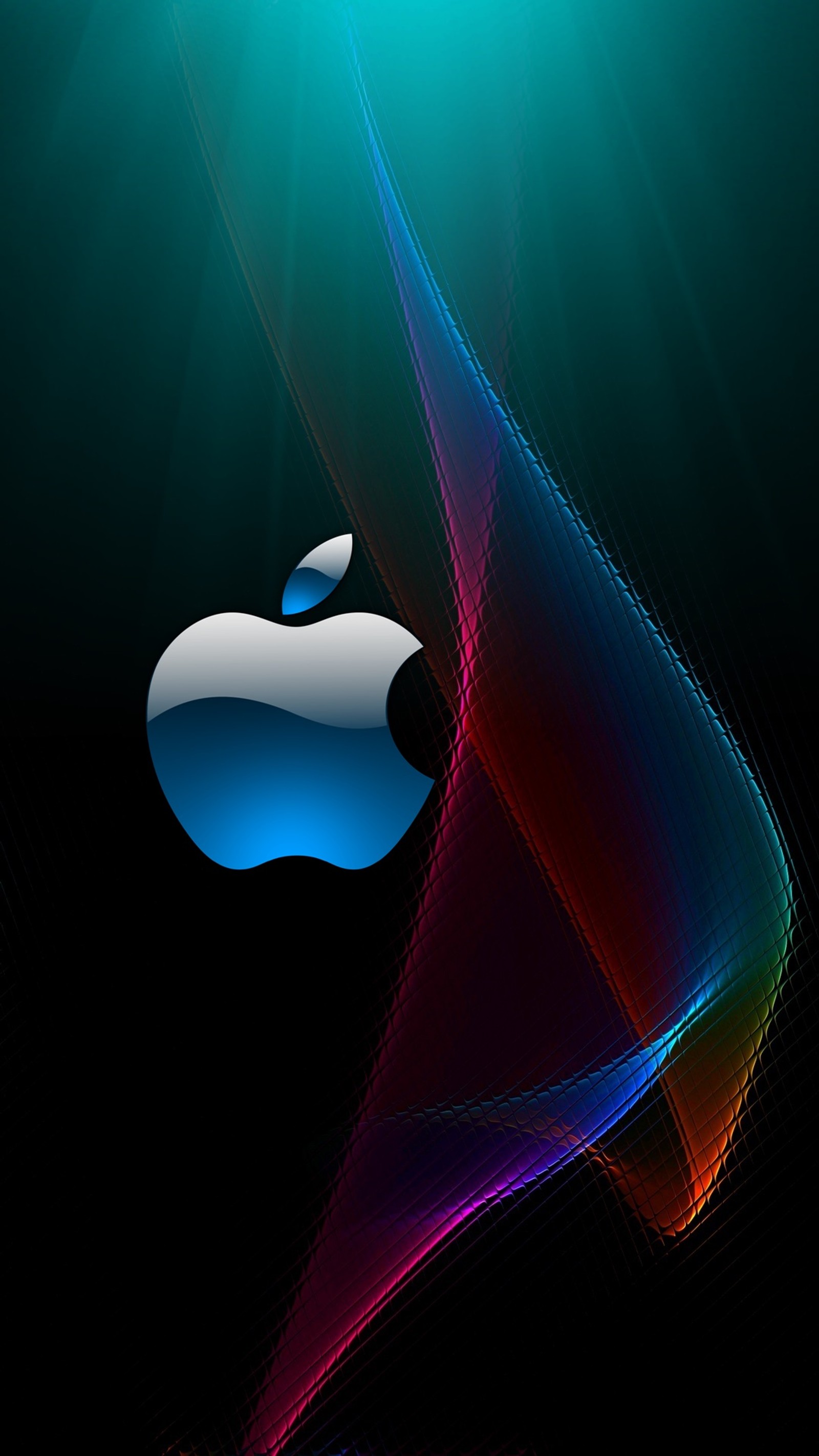 Apple logo on a black background with a blue and red wave (apple, logo)