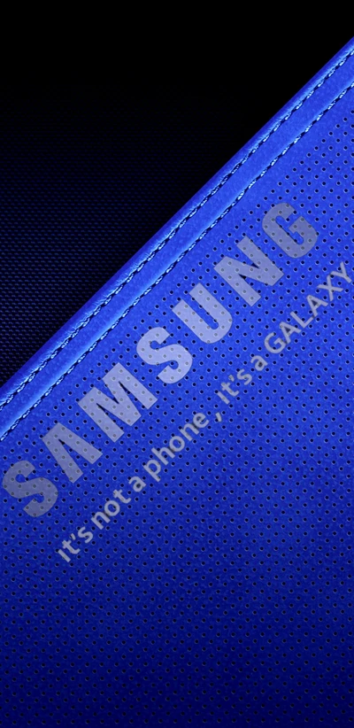 Fondo azul de Samsung Galaxy con texto que enfatiza su identidad única.