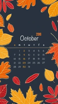 hojas, otoño, octubre, mes, calendario