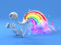 Whimsical Character Unleashes a Colorful Rainbow from Behind