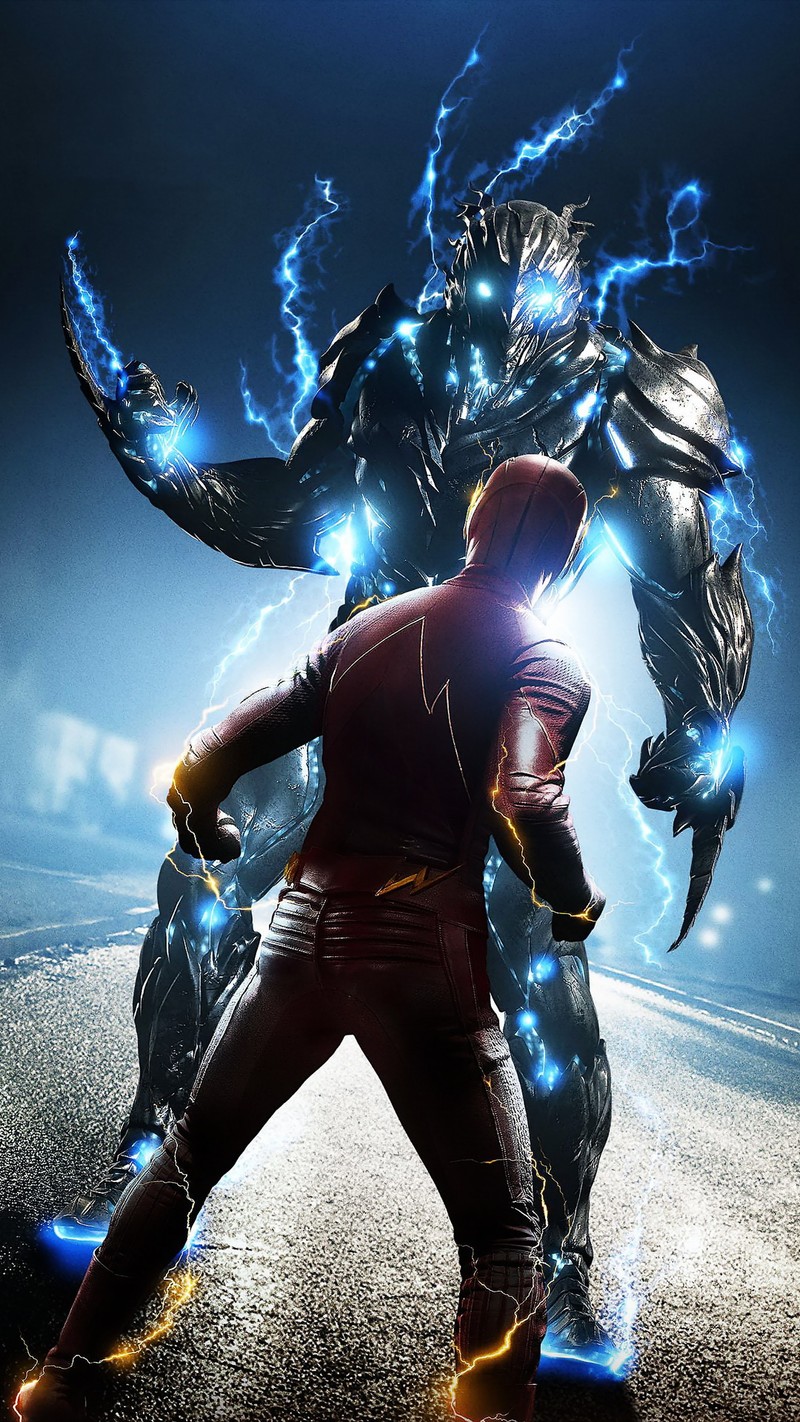 Araffe and the flash fight in a dark room with blue lights (arrow, bat, flash, galaxy, guardians)