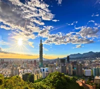 blue, buildings, city, clouds, scape