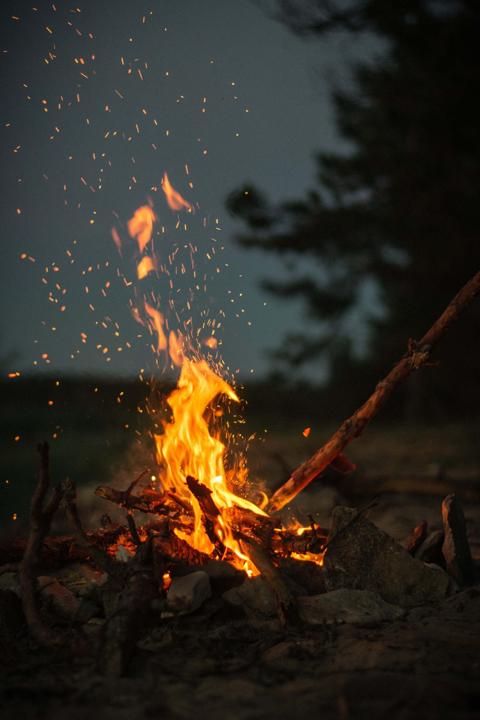 bonfire, camping, fire, sticks Download Wallpaper