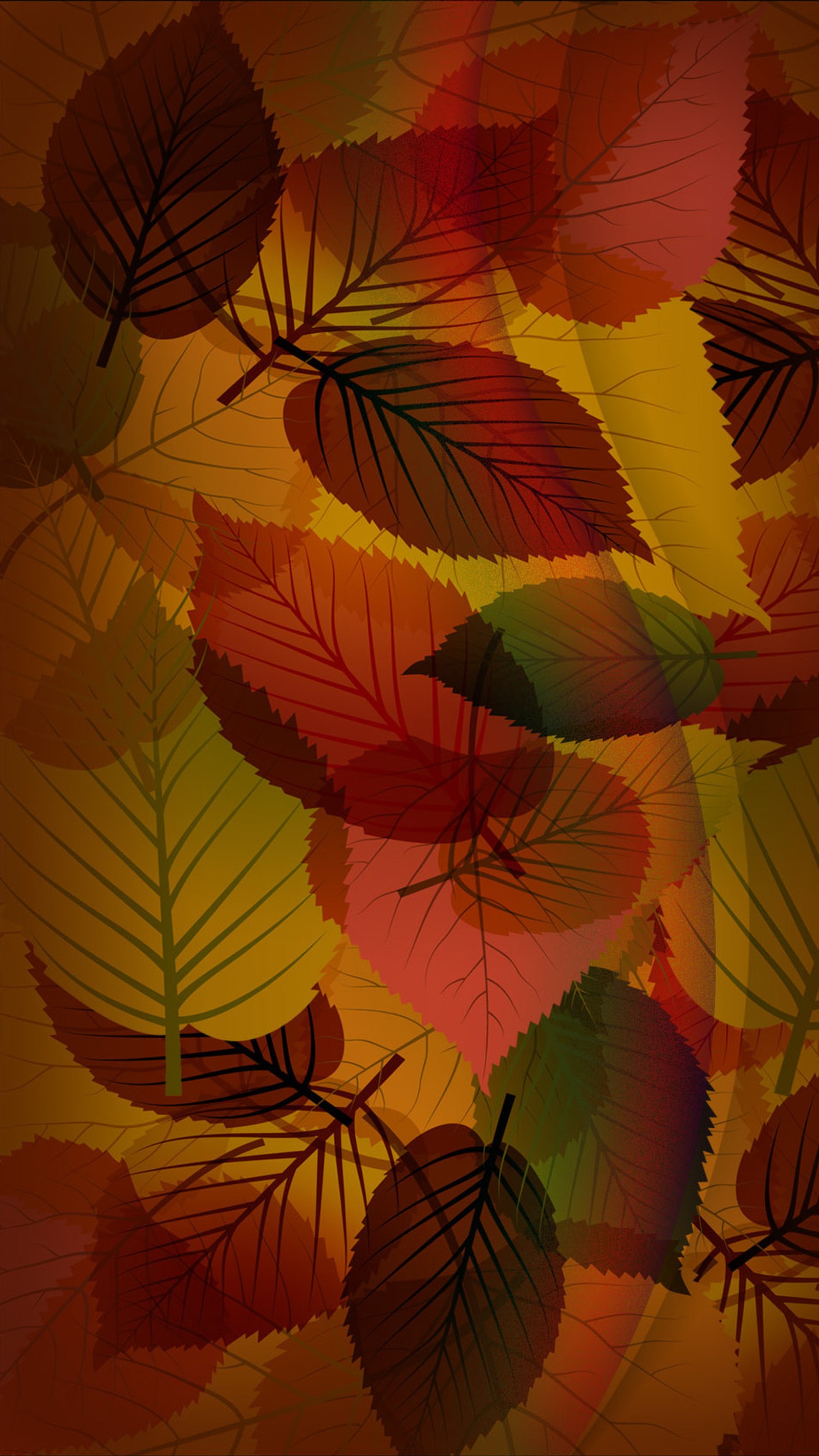 Leaves are arranged in a pattern on a yellow background (autumn, leaves)