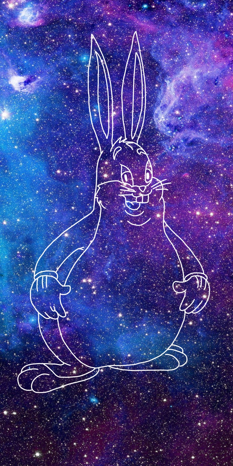 Крупный план рисунка кролика на фоне галактики (биг чанкус, big chungus, багз банни, bugs bunny, looney toones)