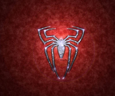 Logo stylisé de Spider-Man sur un fond rouge texturé