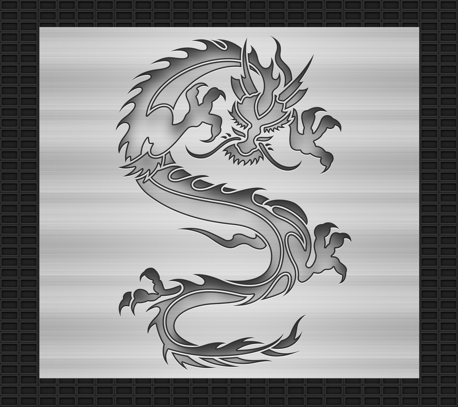 Schwarz-weiß-foto eines drachen mit drachenkopf (kunst, schwarz, carved, design, drache)