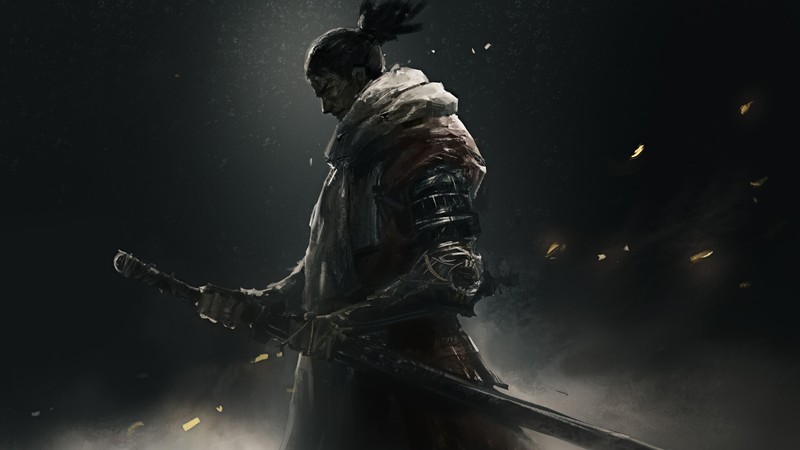 Мужчина в белом халате держит меч в темноте (sekiro shadows die twice, видеоигра, персонаж, искусство)