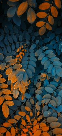 Abstract Botanic Harmony: A Fusion of Blue and Orange Leaves