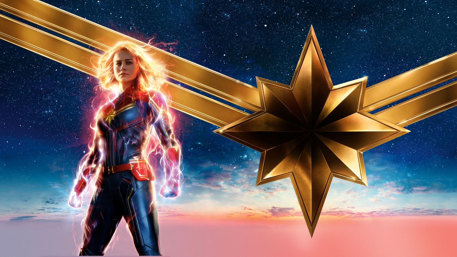 Captain marvel und der goldene stern (film, superheld, raum, stern, anime)