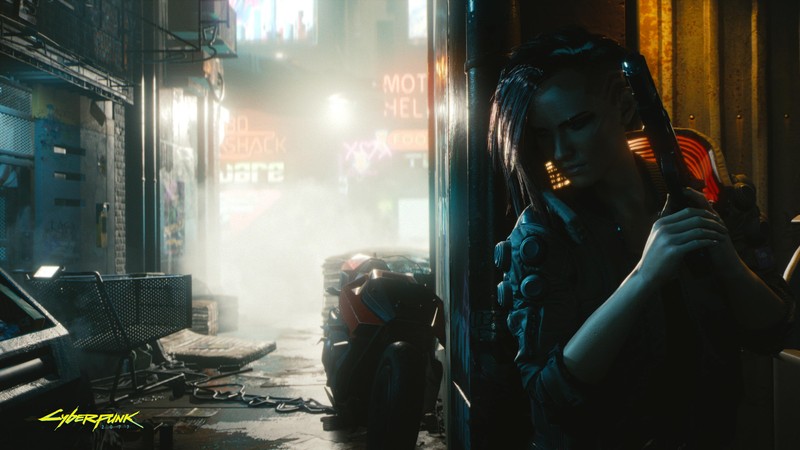 Женщина держит расческу в темном переулке (cyberpunk 2077, геймплей, женский v, xbox series x, xbox one)