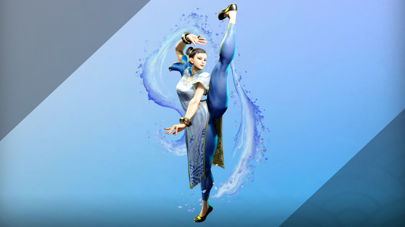 Арабская женщина в синем наряде держит меч (чун ли, chun li, street fighter 6, видеоигра, sf6)