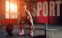 Strength Training with Barbell: Woman Lifting Weights in Fitness Centre