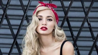 Blond Beauty with Red Headband and Bold Lips