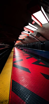 Infraestrutura urbana simétrica com iluminação automotiva em uma estação marcante