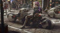 cyberpunk, motorcycle, sci fi, girls wallpaper