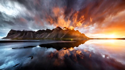 montaña vestrahorn, playa, islandia, atardecer, amanecer