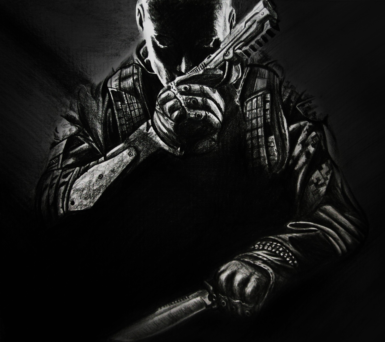 Un dibujo de un hombre con una pistola en la mano (arte, operaciones encubiertas, black ops, black ops 2, call of duty)