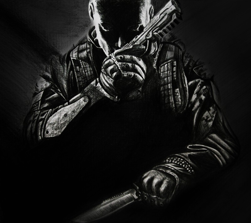 Рисунок мужчины с пистолетом в руке (искусство, черные операции, black ops, black ops 2, call of duty)