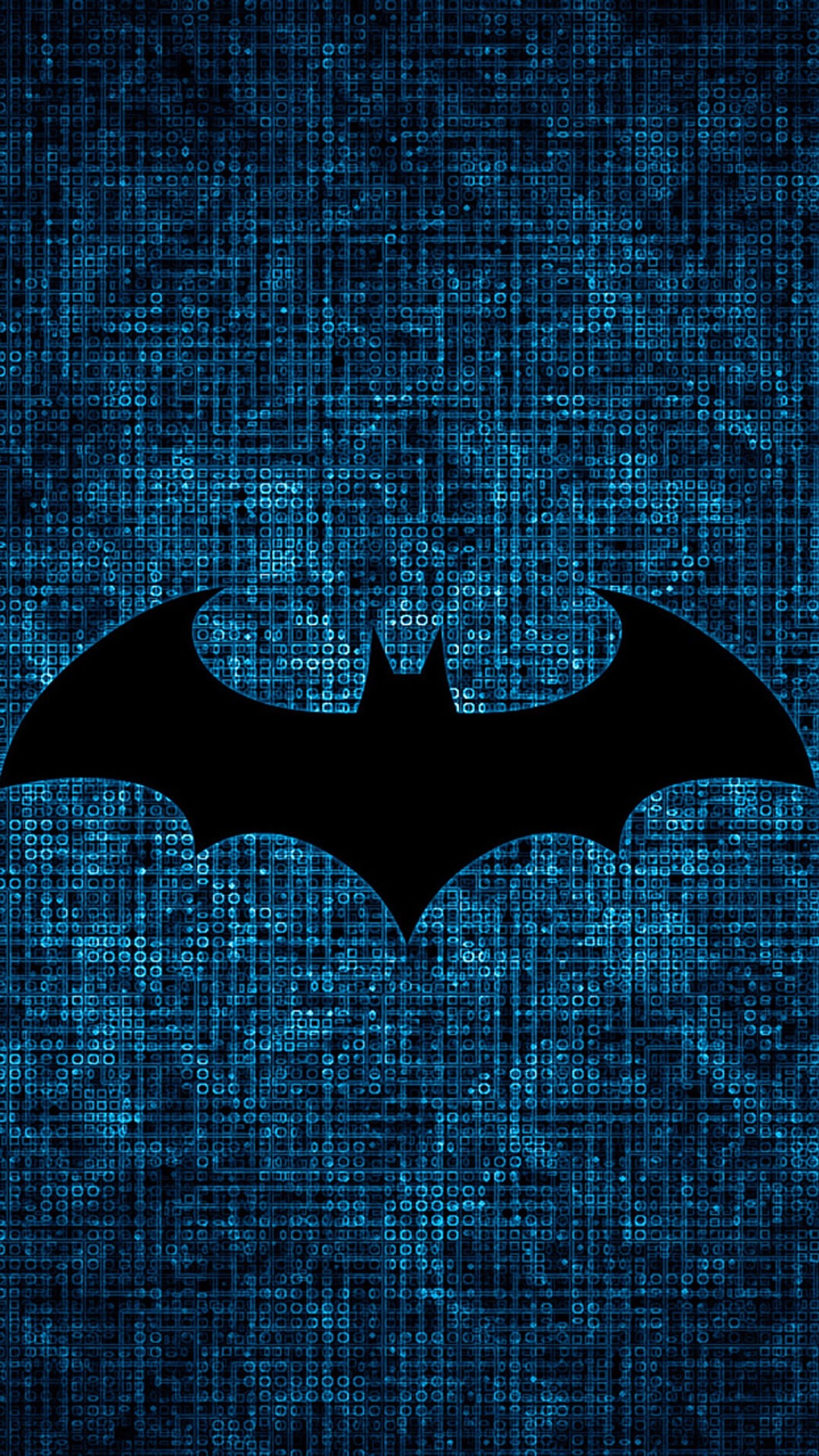 Logo de batman en un fondo azul con código binario (batman, logotipo)