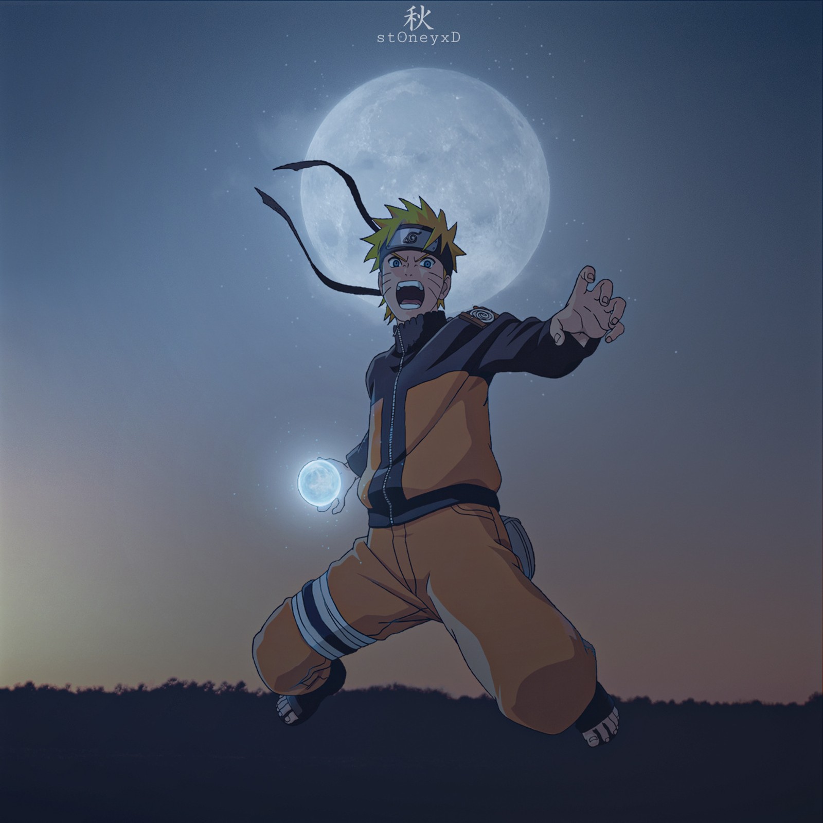 Personnage d'anime avec une pleine lune en arrière-plan (anime, hinata, naruto, naruto uzumaki, narutouzumaki)