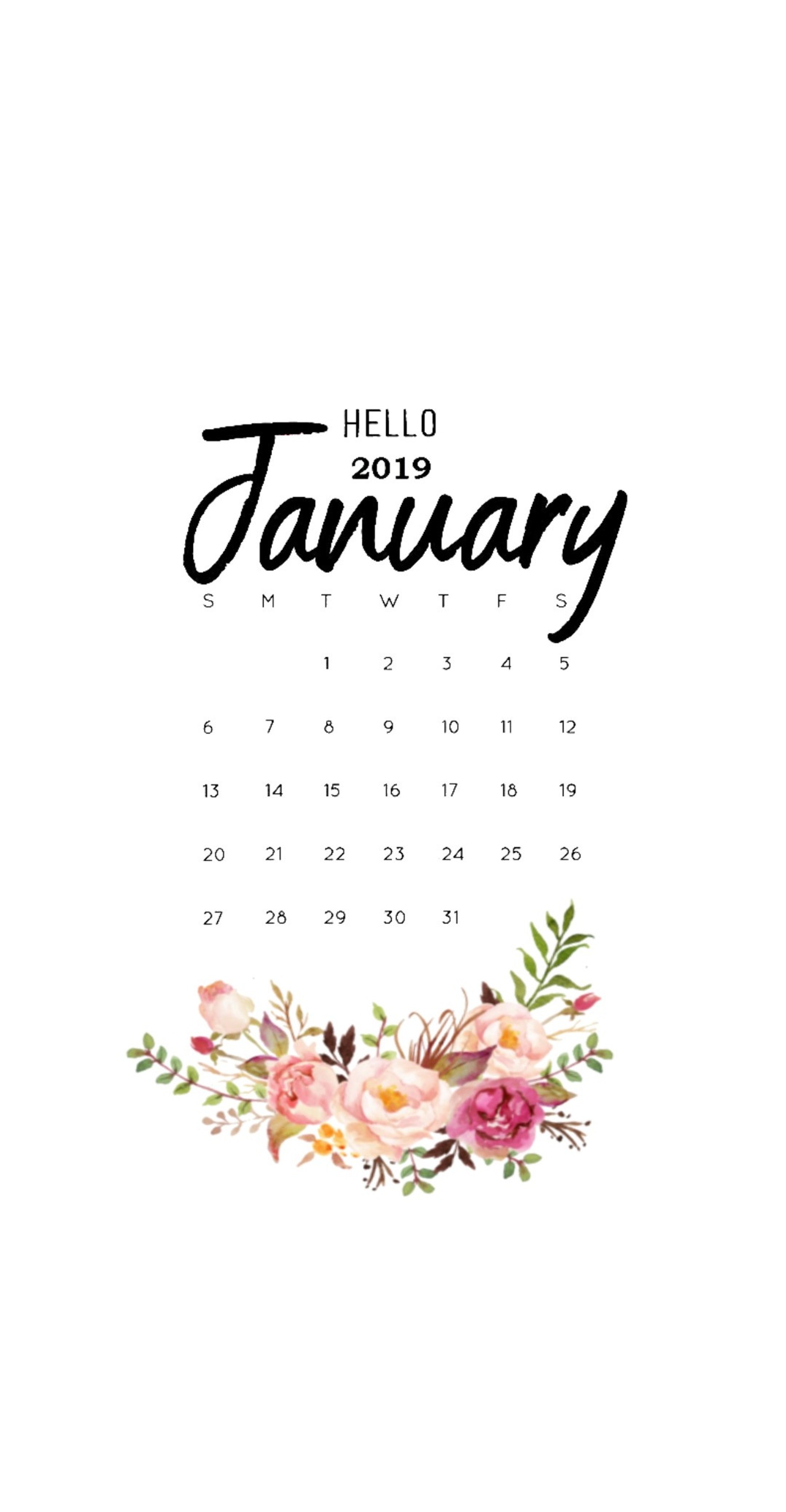 A calendar with a floral design and the words january (january, calendar, 2019, flowers, new)