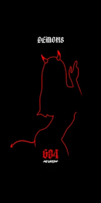 Outline of a devilish figure with horns and a tail, set against a black background, featuring the words "DEMONS" and "604" in bold typography.