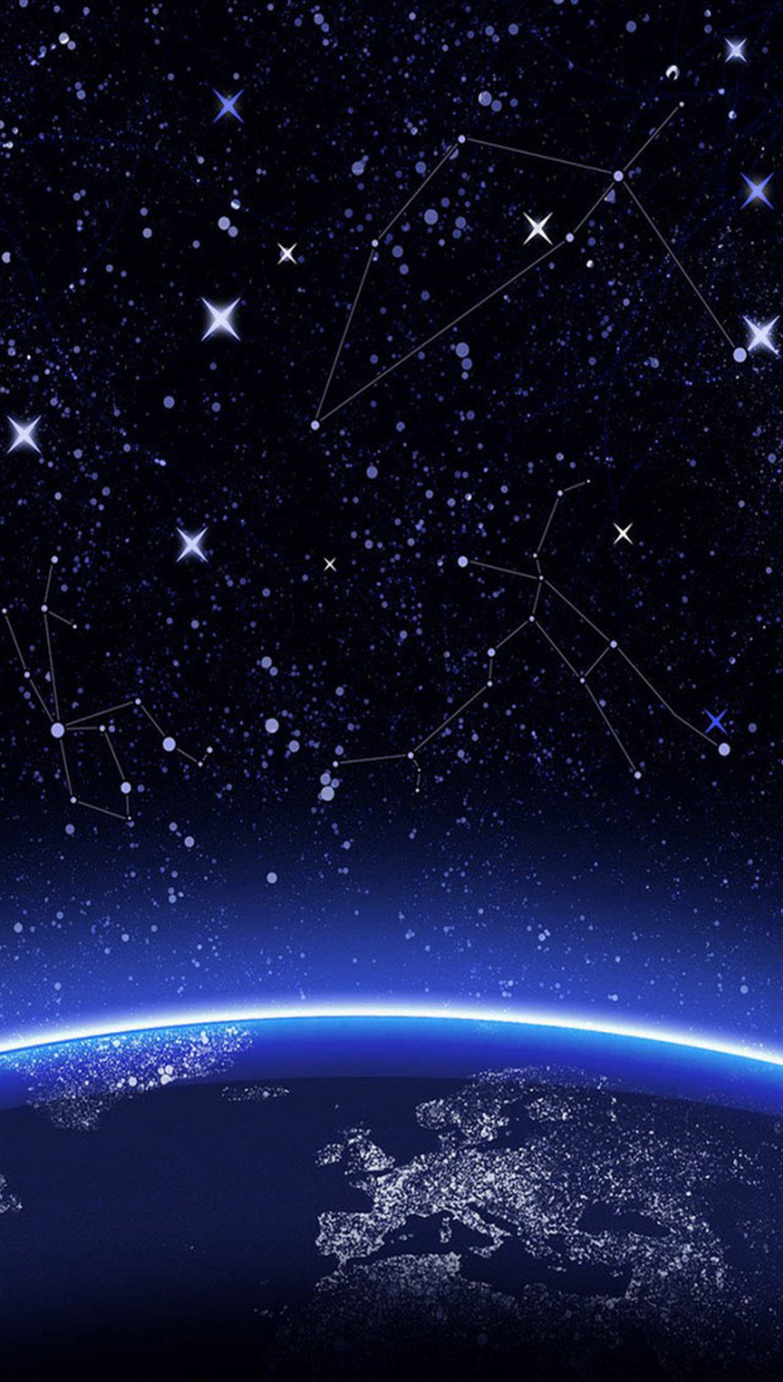 Starry night sky with stars and constellations over the earth (dfgh, ghdf)