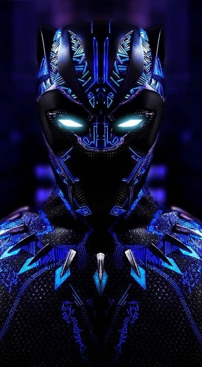 Vibrant Blue Black Panther: A Hero's Embrace