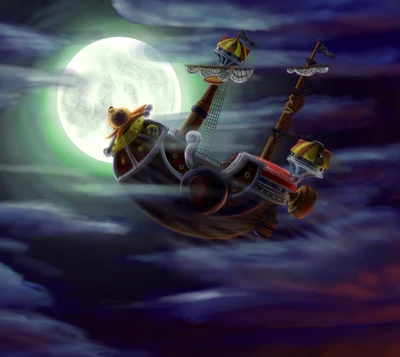 The Thousand Sunny Sailing Under a Moonlit Sky