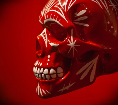 Vibrant Red Abstract Skull Design