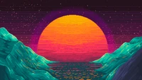 sun, dawn, valley, pixel art, sunset wallpaper