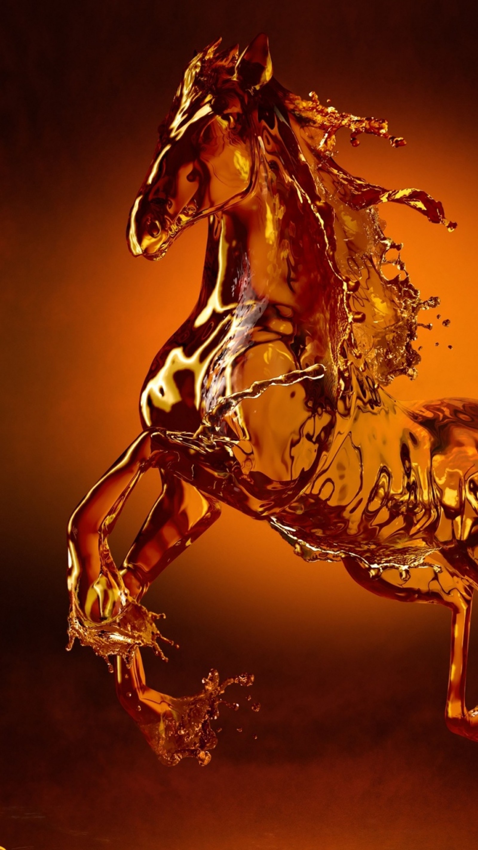 Descargar fondo de pantalla figura, caballo, naranja, spray, agua