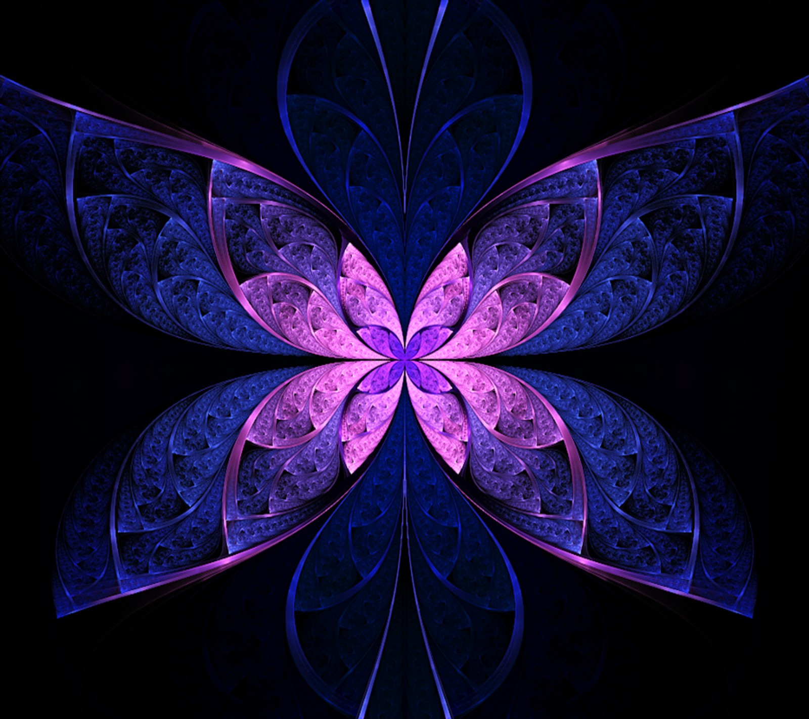 Purple and blue abstract flower with a black background (abstract, blue purple)