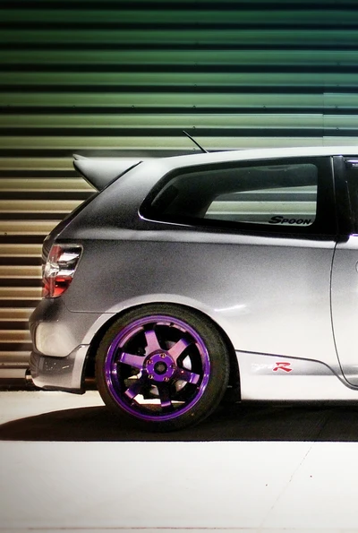 Stanced Honda Civic CTR with Purple Rota Wheels and Mugen Spoiler