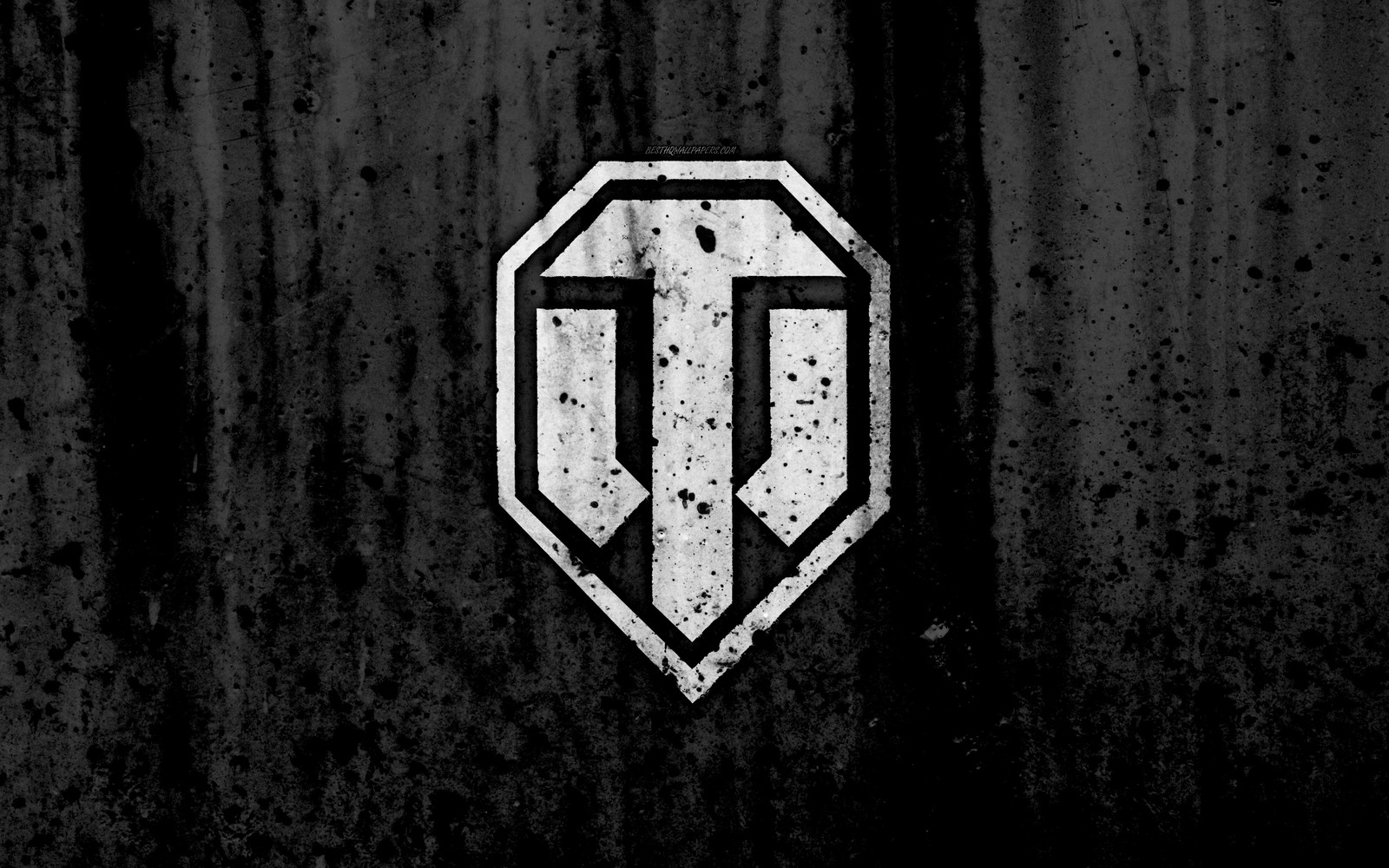 Una foto en blanco y negro de un logo en una pared (world of tanks, negro, logotipo, emblema, diseño)