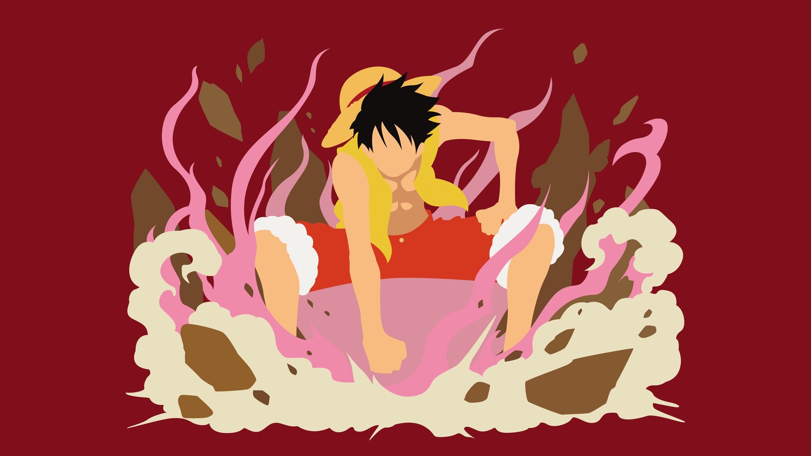 monkey d luffy, minimal art, one piece, red background, anime wallpaper