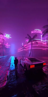 Paisaje nocturno de neón: Vibras automotrices retro en Vice City