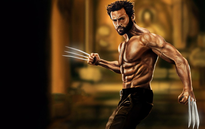 Мужчина с когтями вольверина на груди и без рубашки (wolverine, супергерой, мускул, бодибилдер, человек)