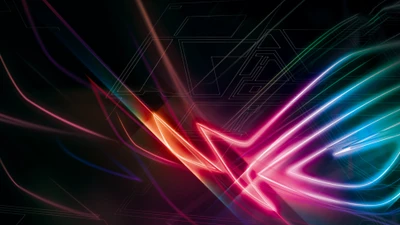 Яркие световые следы ROG Strix на темном фоне