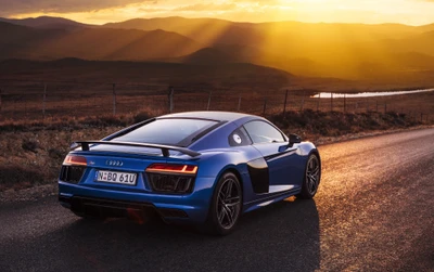 2012 Audi R8 GT: Un ícono de rendimiento contra un impresionante fondo de atardecer