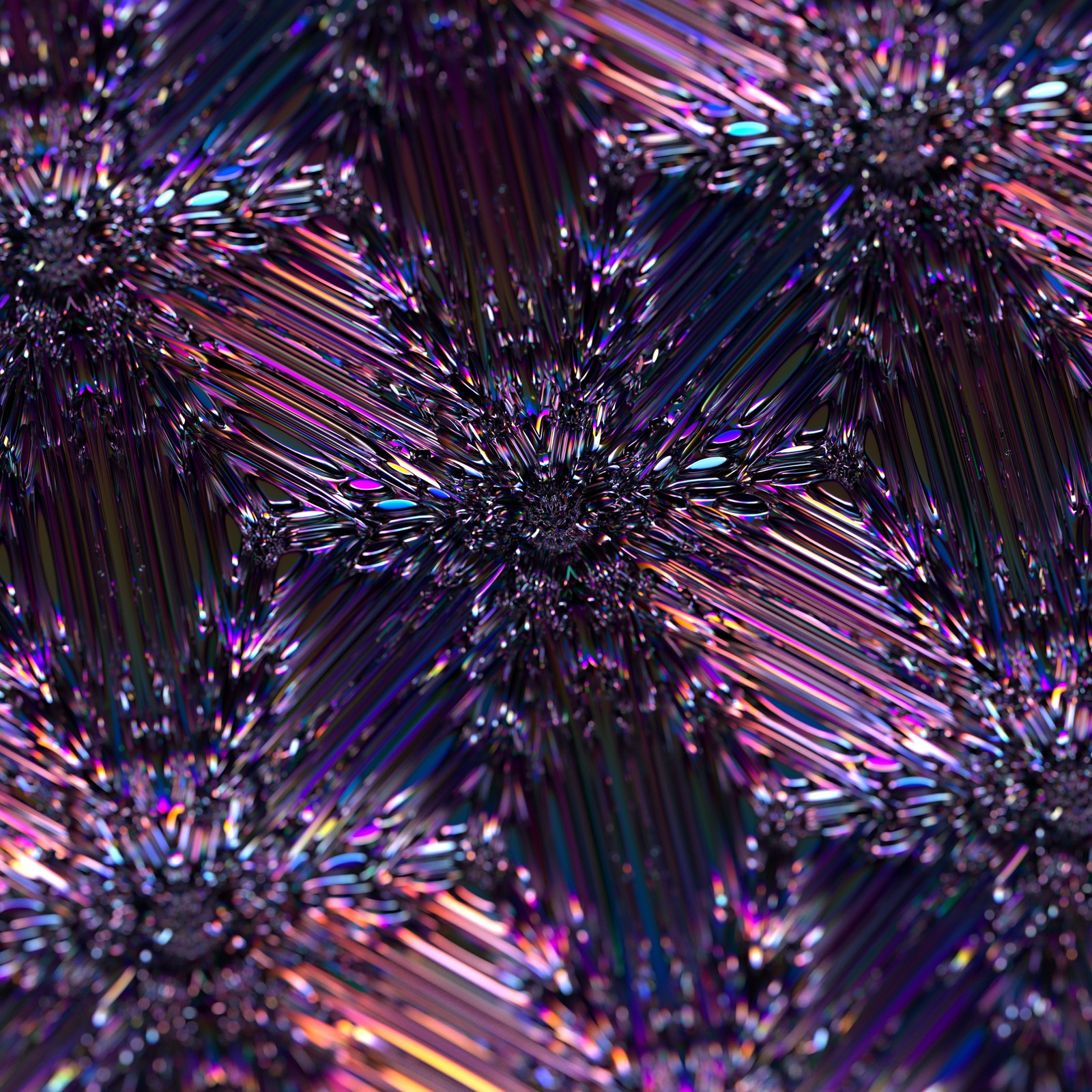 A close up of a colorful pattern of crystals on a black surface (abstract background, 3d background, psychedelic, pattern, 5k)