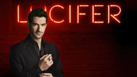 tom ellis, lucifer morningstar, season 2, red background, dark red