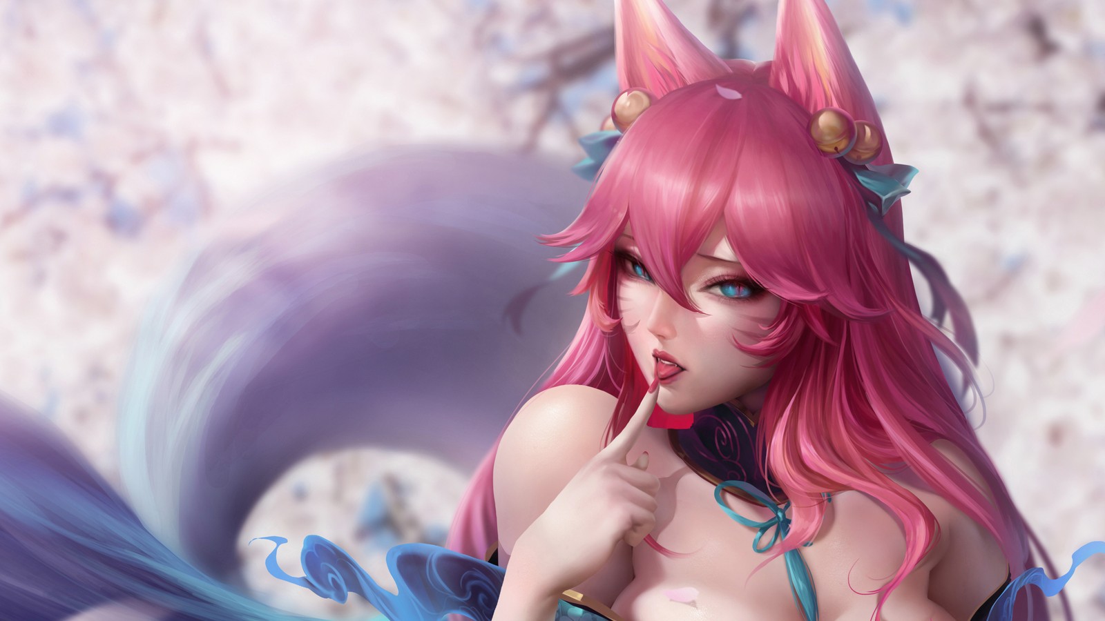 Скачать обои цветок духа, ахри, ahri, league of legends, lol