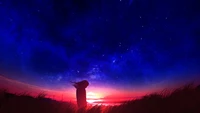 anime, sunset, night, sky, scenery wallpaper