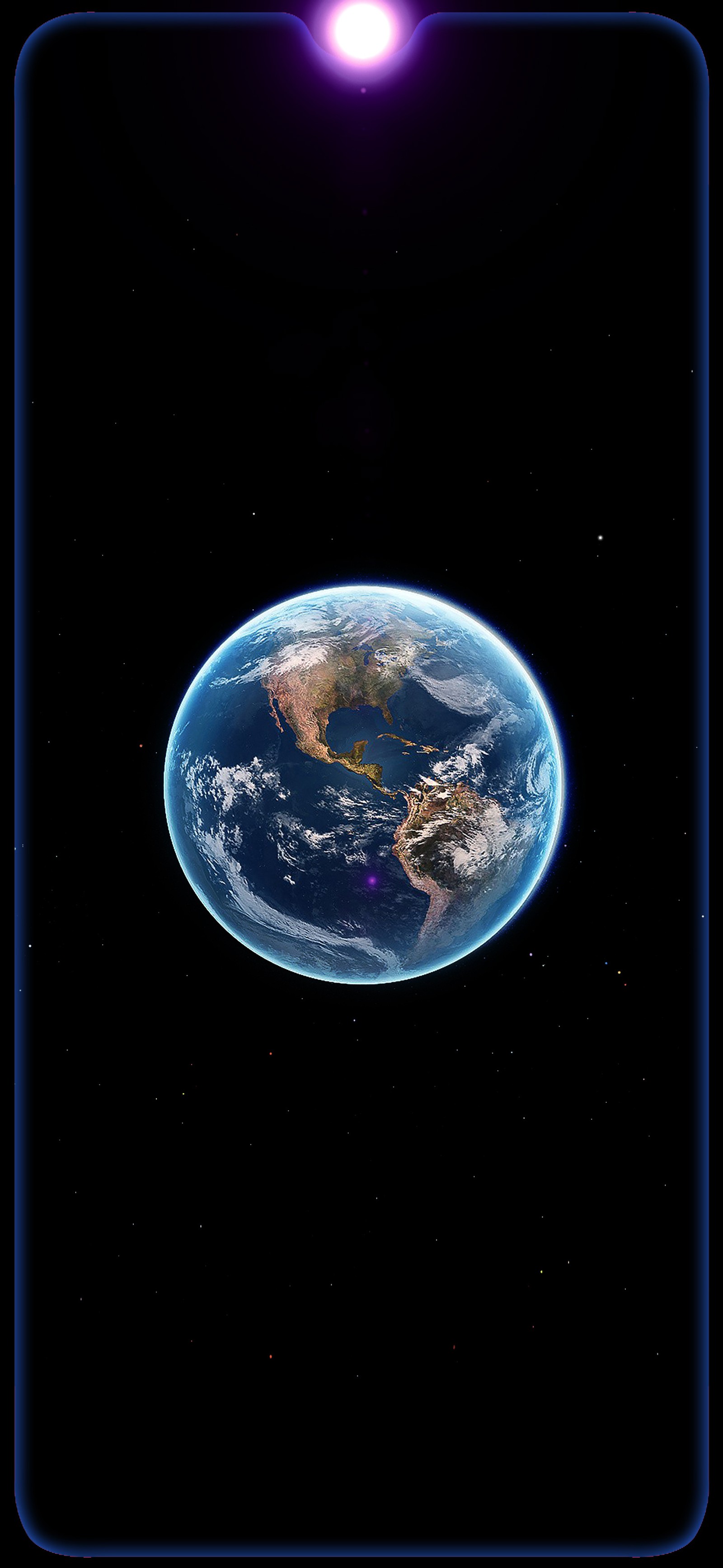 A close up of a picture of the earth with a bright light (amoled, border, dark, earth, hd)