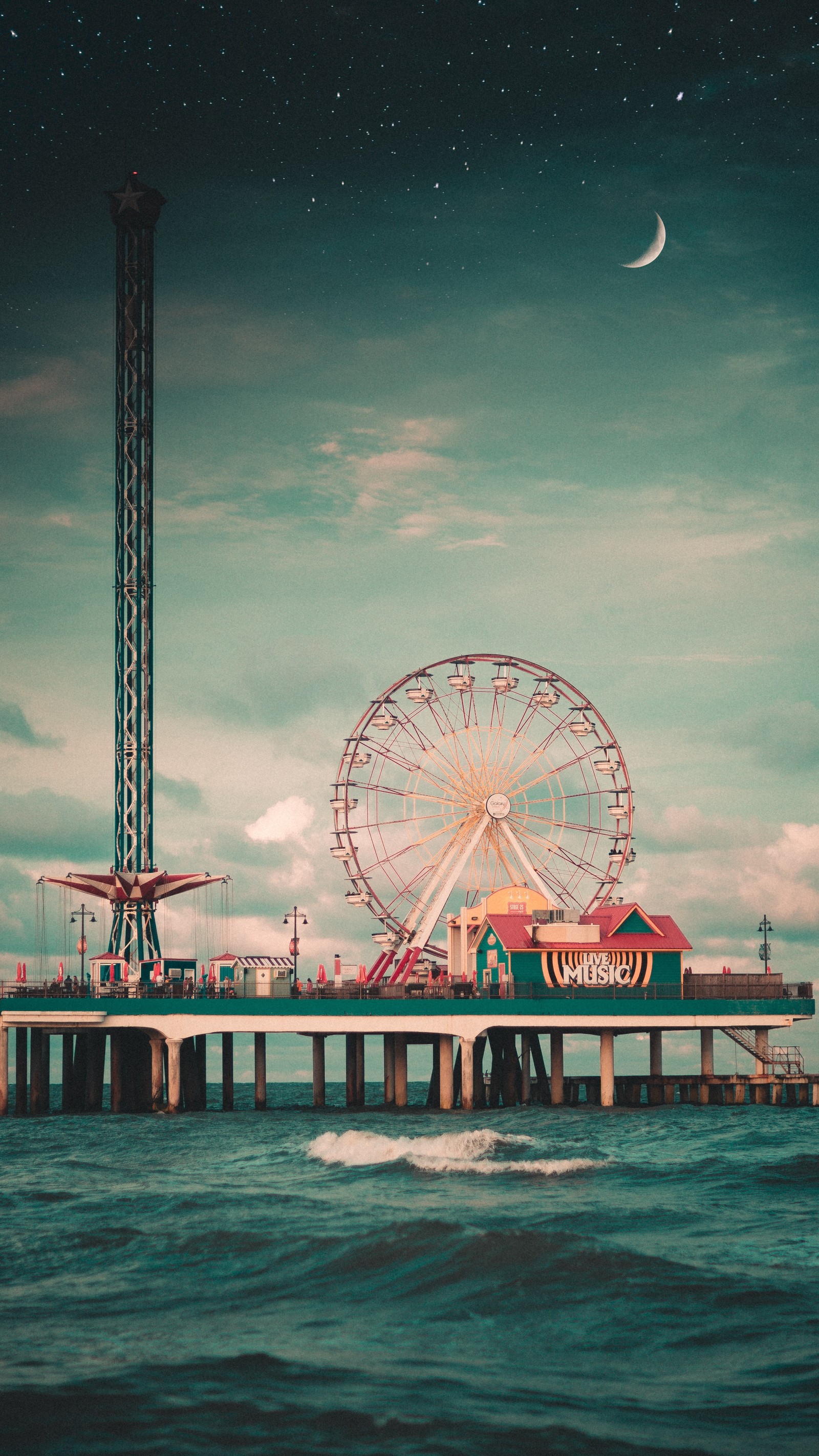 Téléchargez le fond d'écran grande roue, paysage, océan, soleil, ensoleillé