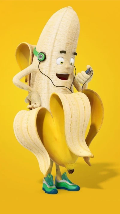 banana, comida, fruta, engraçado, fone de ouvido